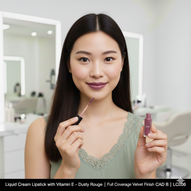 Image of Liquid Cream Lipstick with Vitamin E – Dusty Rouge | Full Coverage Velvet Finish | CAD B | LCL06