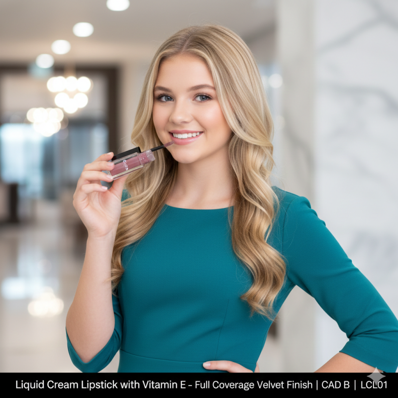 Image of Liquid Cream Lipstick with Vitamin E - Full Coverage Velvet Finish | CAD B LCL01