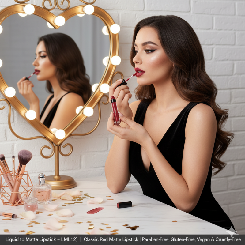 Image of Liquid to Matte Lipstick – Rouge (LML12) | Classic Red Matte Lipstick | Paraben-Free, Gluten-Free, Vegan & Cruelty-Free