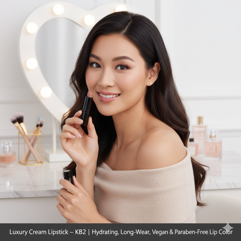 Image of Luxury Cream Lipstick – Naughty Nude – KB2 | Hydrating, Long-Wear, Vegan & Paraben-Free Lip Color