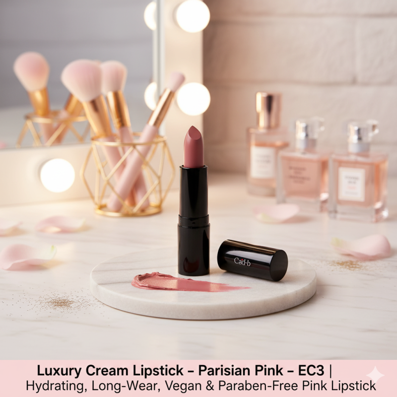 Image of Luxury Cream Lipstick – Parisian Pink – EC3 | Hydrating, Long-Wear, Vegan & Paraben-Free Pink Lipstick