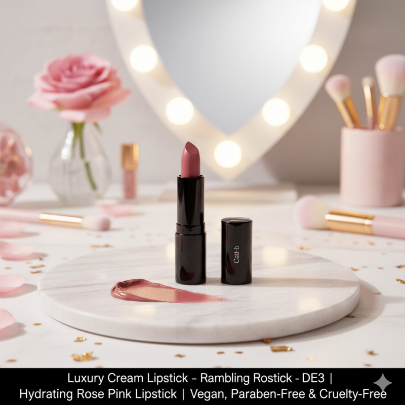 Image of Luxury Cream Lipstick – Rambling Rose – DE3 | Hydrating Rose Pink Lipstick | Vegan, Paraben-Free & Cruelty-Free