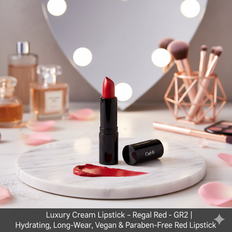 Image of Luxury Cream Lipstick – Regal Red – GR2 | Hydrating, Long-Wear, Vegan & Paraben-Free Red Lipstick