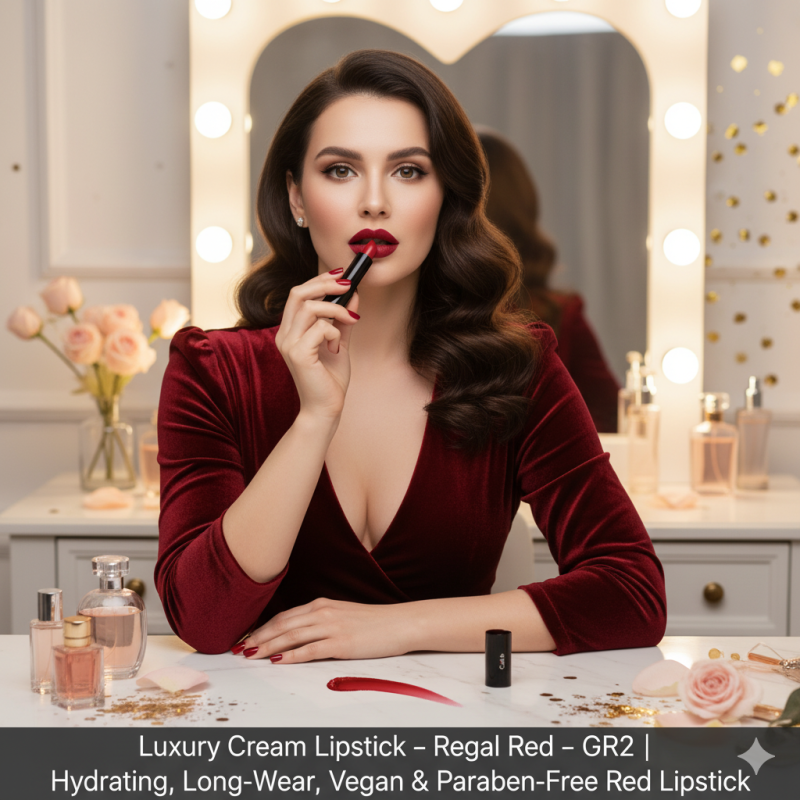 Image of Luxury Cream Lipstick – Regal Red – GR2 | Hydrating, Long-Wear, Vegan & Paraben-Free Red Lipstick