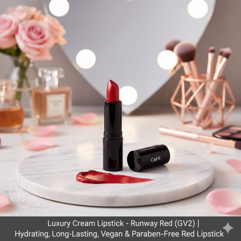 Image of Luxury Cream Lipstick – Runway Red (GV2) | Hydrating, Long-Lasting, Vegan & Paraben-Free