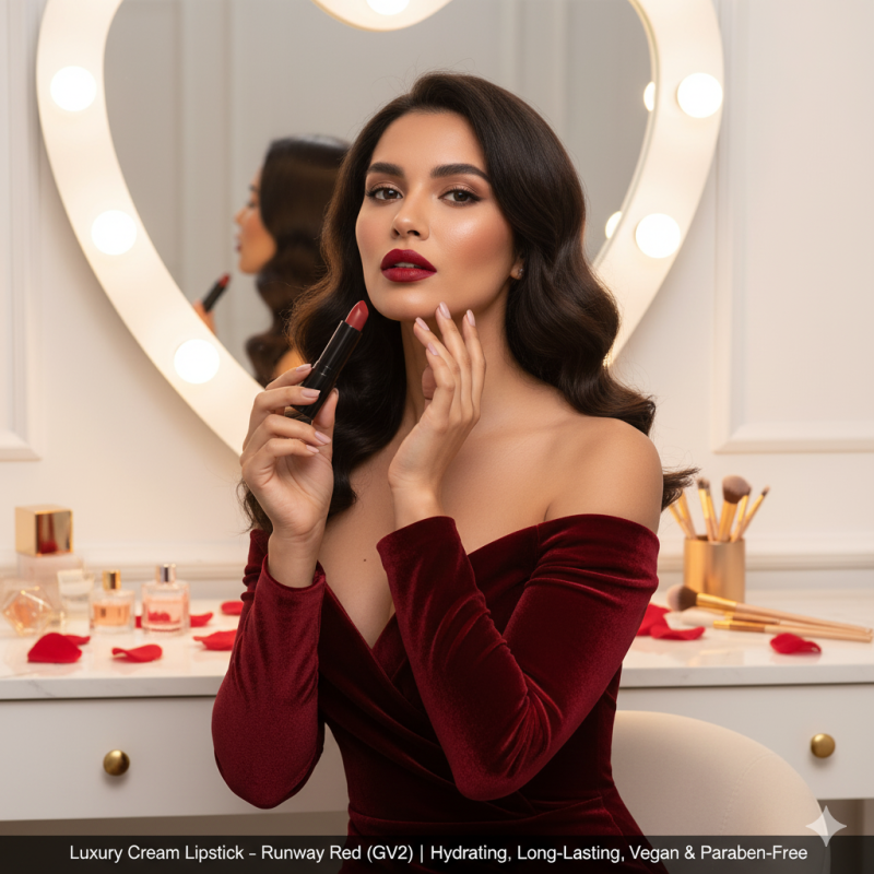 Image of Luxury Cream Lipstick – Runway Red (GV2) | Hydrating, Long-Lasting, Vegan & Paraben-Free
