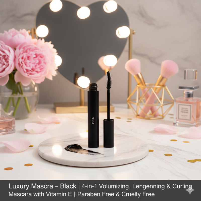 Image of Luxury Mascara – Black | 4-in-1 Volumizing, Lengthening & Curling Mascara with Vitamin E | Paraben Free & Cruelty Free