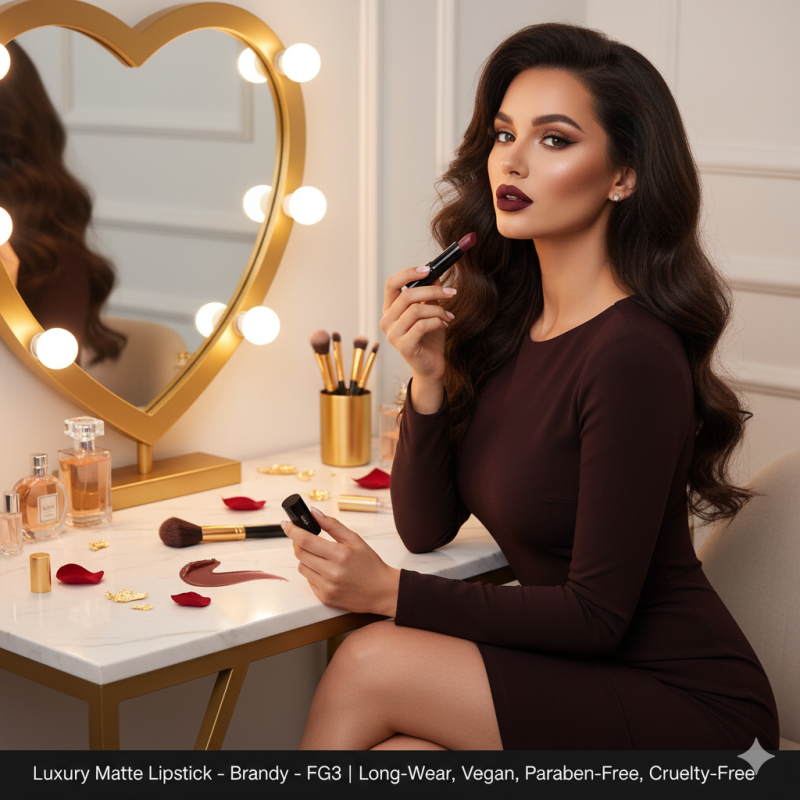 Image of Luxury Matte Lipstick – Brandy – FG3 | Long-Wear, Vegan, Paraben-Free, Cruelty-Free