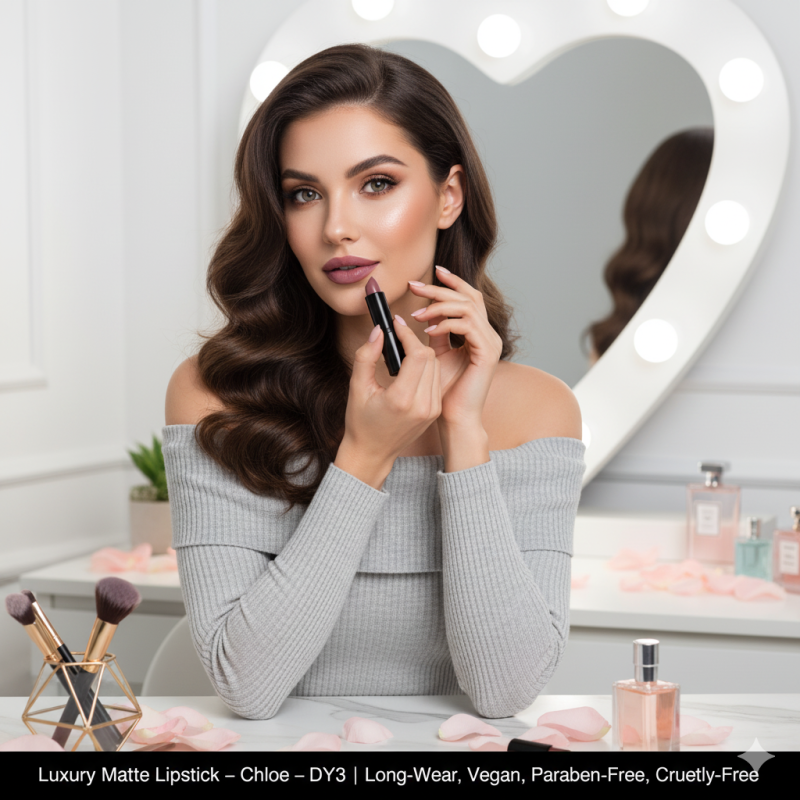 Image of Luxury Matte Lipstick – Chloe – DY3 | Long-Wear, Vegan, Paraben-Free, Cruelty-Free