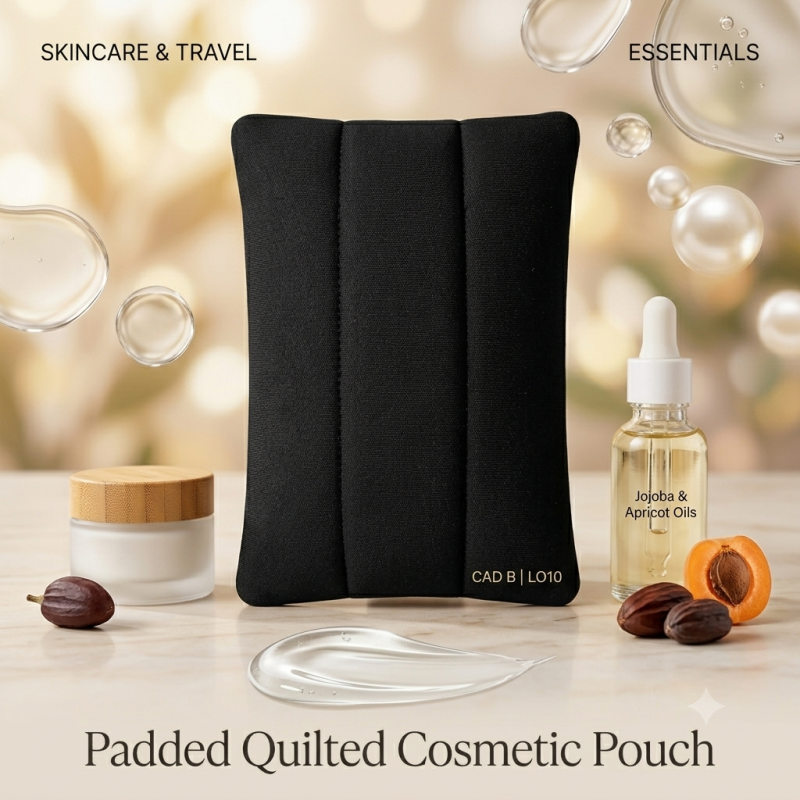 Image of Makeup Bag | Padded Quilted Cosmetic Pouch for Makeup, Skincare & Travel Essentials | BLACK | CAD B
