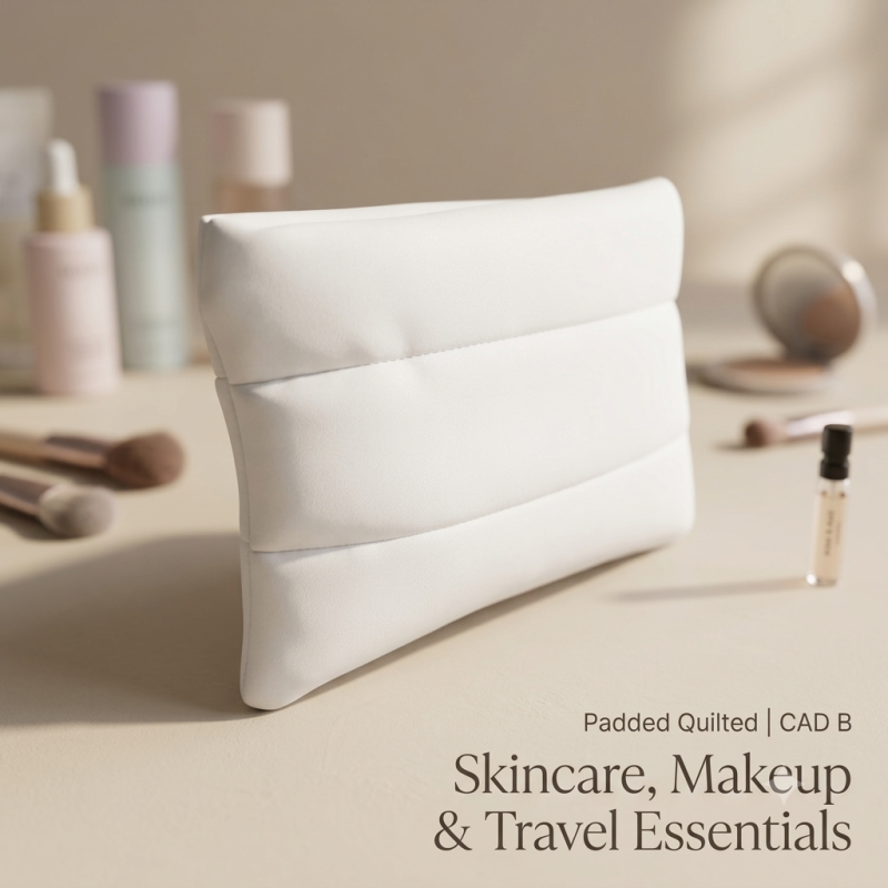 Image of Makeup Bag | Padded Quilted Cosmetic Pouch for Makeup, Skincare & Travel Essentials | CAD B