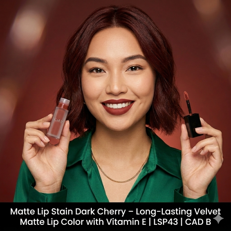 Image of Matte Lip Stain Dark Cherry - Long-Lasting Velvet Matte Lip Color with Vitamin E | LSP43 | CAD B