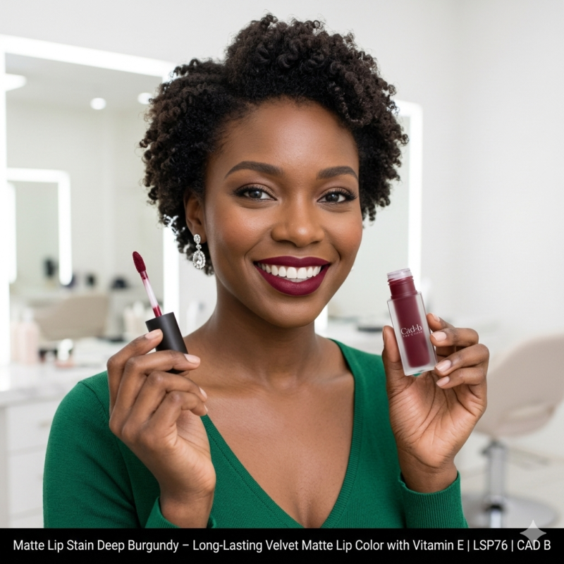 Image of Matte Lip Stain Deep Burgundy - Long-Lasting Velvet Matte Lip Color with Vitamin E | LSP76 | CAD B