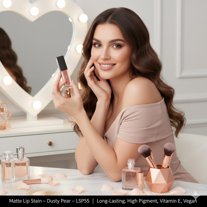 Image of Matte Lip Stain – Dusty Pear – LSP55 | Long-Lasting, High Pigment, Vitamin E, Vegan