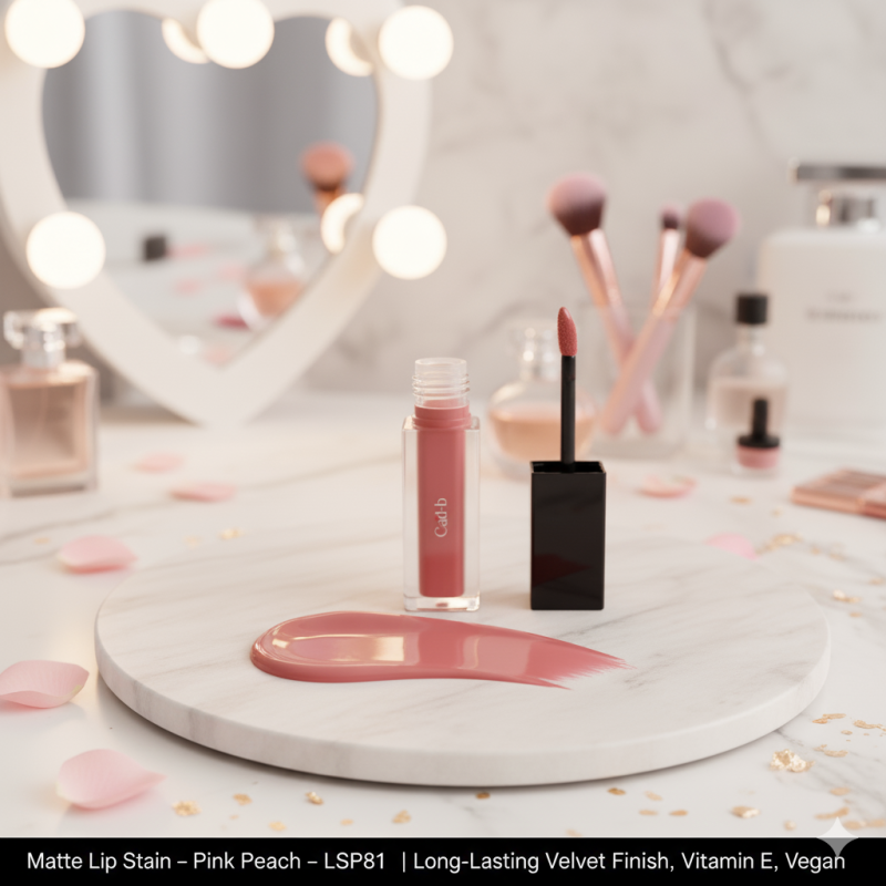 Image of Matte Lip Stain – Pink Peach – LSP81 | Long-Lasting Velvet Finish, Vitamin E, Vegan