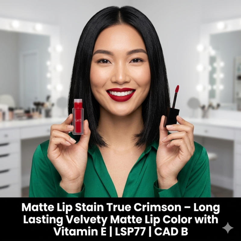 Image of Matte Lip Stain True Crimson - Long Lasting Velvety Matte Lip Color with Vitamin E | LSP77 | CAD B