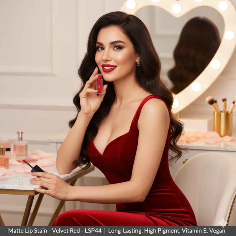 Image of Matte Lip Stain – Velvet Red – LSP44 | Long-Lasting, High Pigment, Vitamin E, Vegan