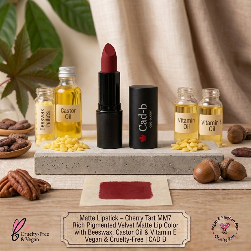 Image of Matte Lipstick – Cherry Tart MM7 | Rich Pigmented Velvet Matte Lip Color with Beeswax, Castor Oil & Vitamin E | Vegan & Cruelty-Free | CAD B