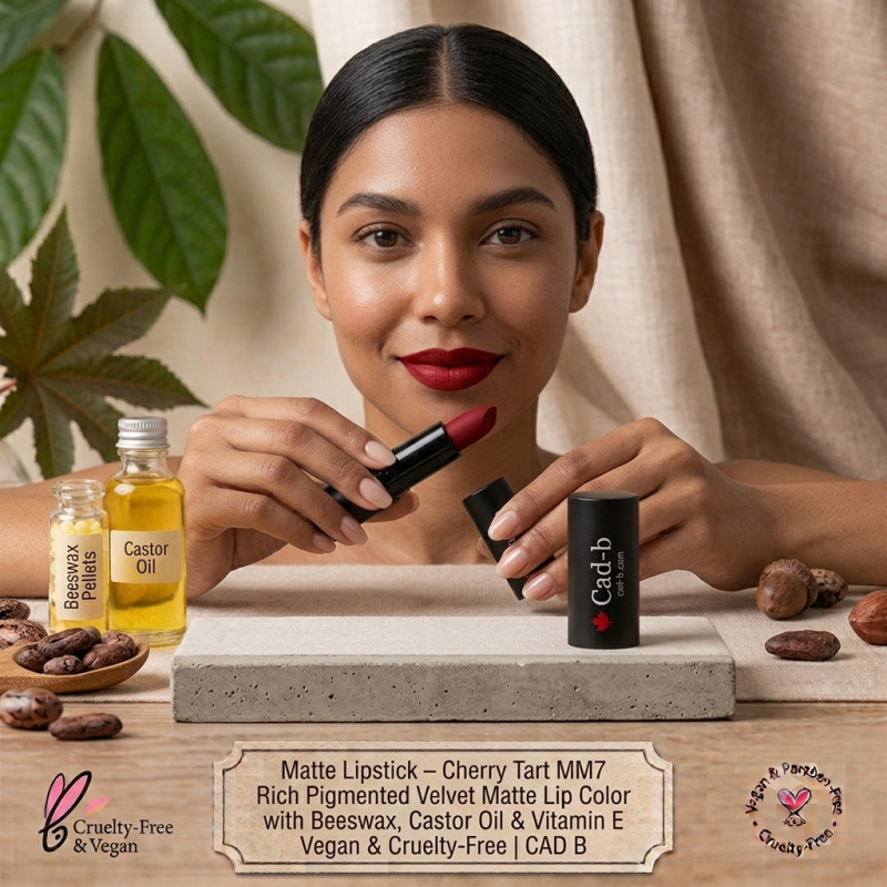Image of Matte Lipstick – Cherry Tart MM7 | Rich Pigmented Velvet Matte Lip Color with Beeswax, Castor Oil & Vitamin E | Vegan & Cruelty-Free | CAD B