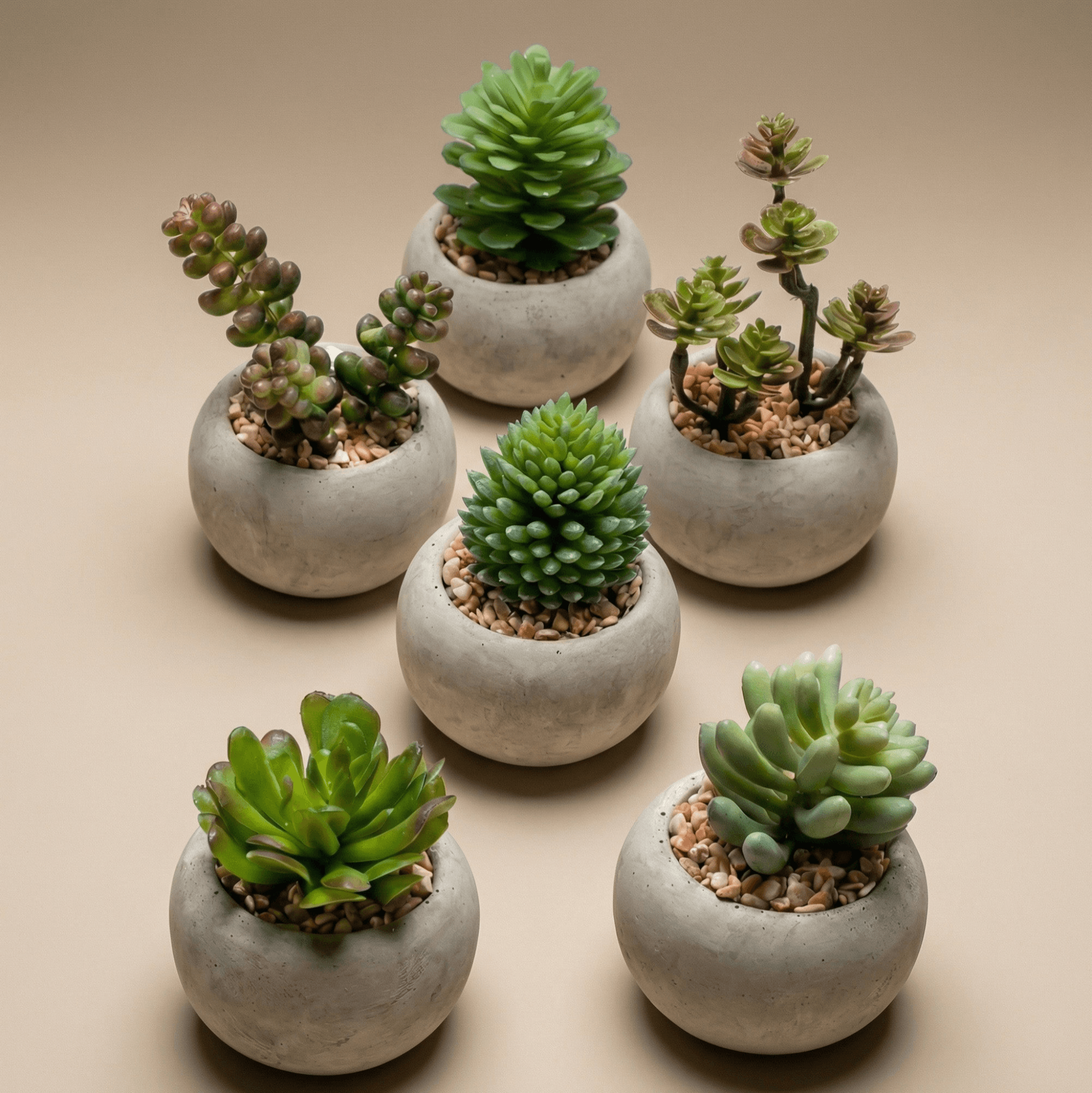 Image of Künstliche Mini Sukkulenten Set 6 im Zementtopf Ø6,5cm – realistische Kunstpflanzen Mischung 8-10cm-2