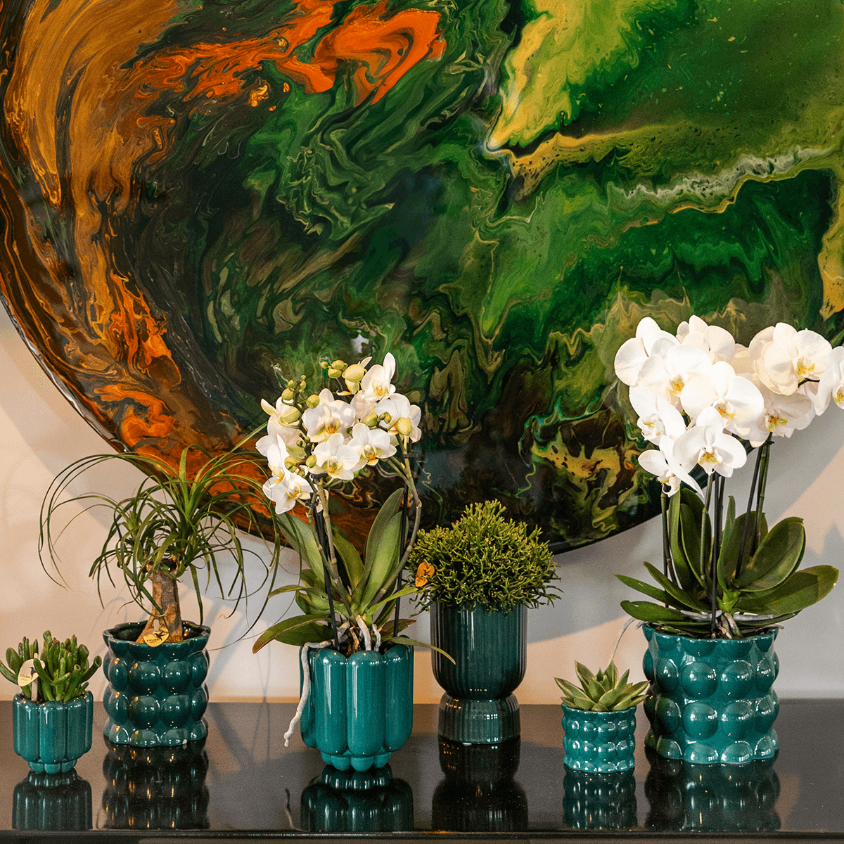 Image of Ziertopf Diabolo – Grün – Ø9cm – Keramiktopf mit Rillenstruktur & abgerundetem Fuß – Blumentopf für Orchideen & Zimmerpflanzen-4