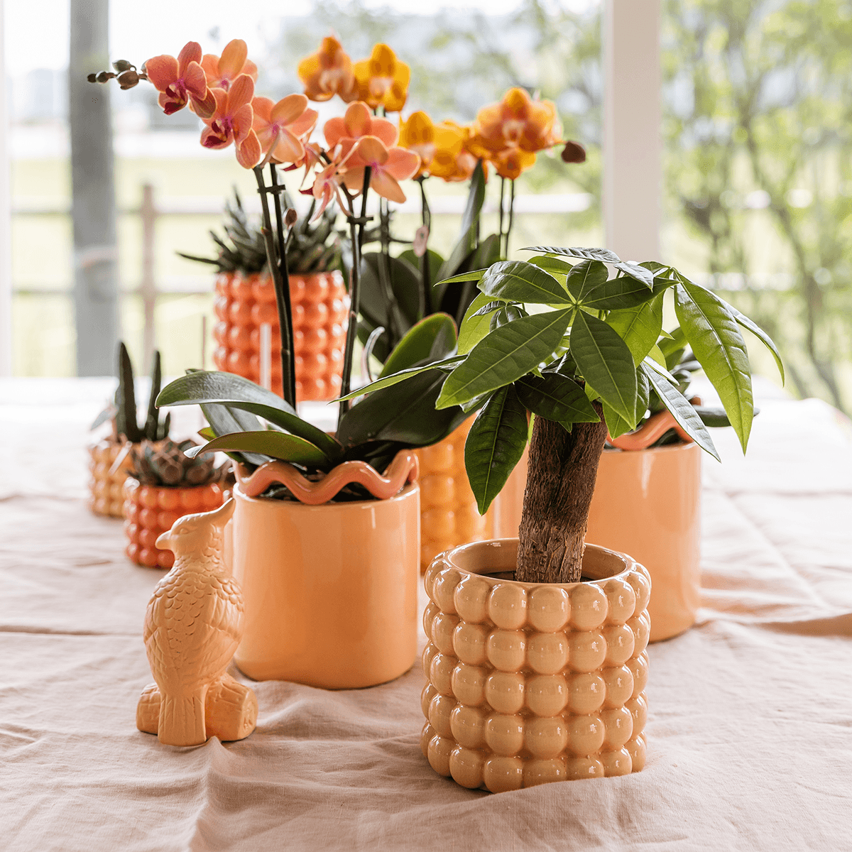Image of Ziertopf Poppy – Peach – Ø9cm – Moderner Keramik Blumentopf in glänzendem Pfirsichton – Stilvoller Übertopf für Zimmerpflanzen, Sukkulenten & Orchideen-1