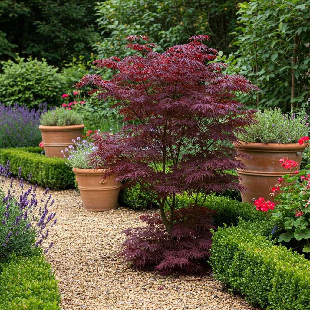 Image of Japanischer Ahorn Acer palmatum Bloodgood – Balkonpflanze – Rot – Laubabwerfend – 19cm – Ca. 70cm hoch – Für Beet, Terrasse & Balkon-3
