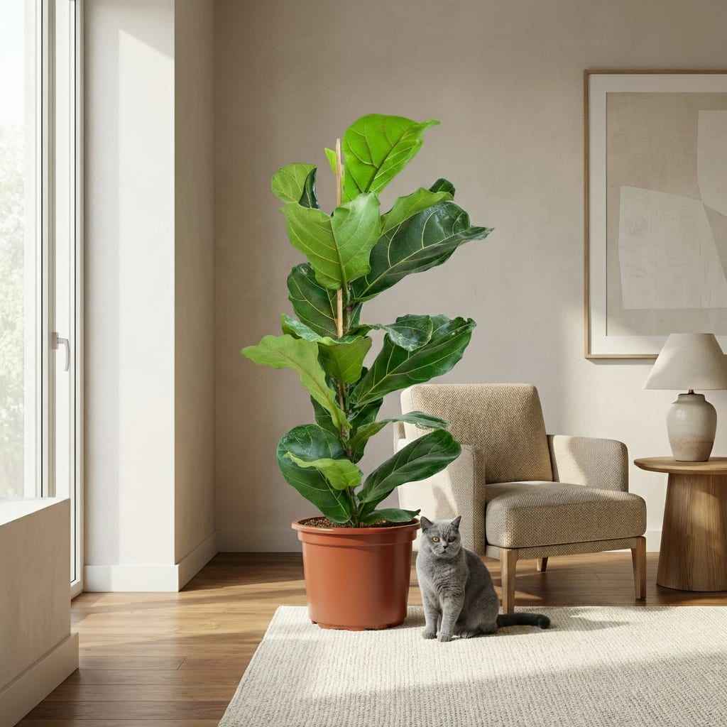 Image of Ficus Lyrata Geigenfeige Zimmerpflanze 75-85cm 21cm Pflegeleichte Grünpflanze für Wohnzimmer Büro & Innenräume-3