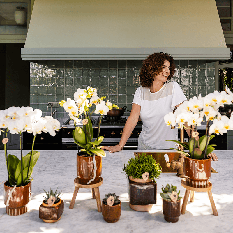 Image of Classy Cube Ziertopf Ø9cm – Quadratischer Keramik – Blumentopf in Braun – Glänzende Oberfläche für Orchideen & Zimmerpflanzen – Übertopf mit Retro-1
