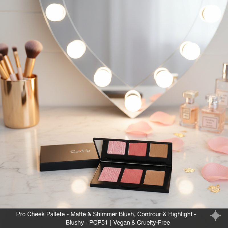Image of Pro Cheek Palette – Matte & Shimmer Blush, Contour & Highlight – Blushy – PCP51 | Vegan & Cruelty-Free