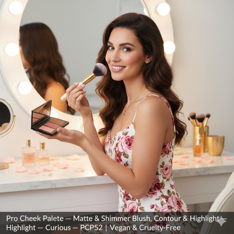 Image of Pro Cheek Palette – Matte & Shimmer Blush, Contour & Highlight – Curious – PCP52 | Vegan & Cruelty-Free