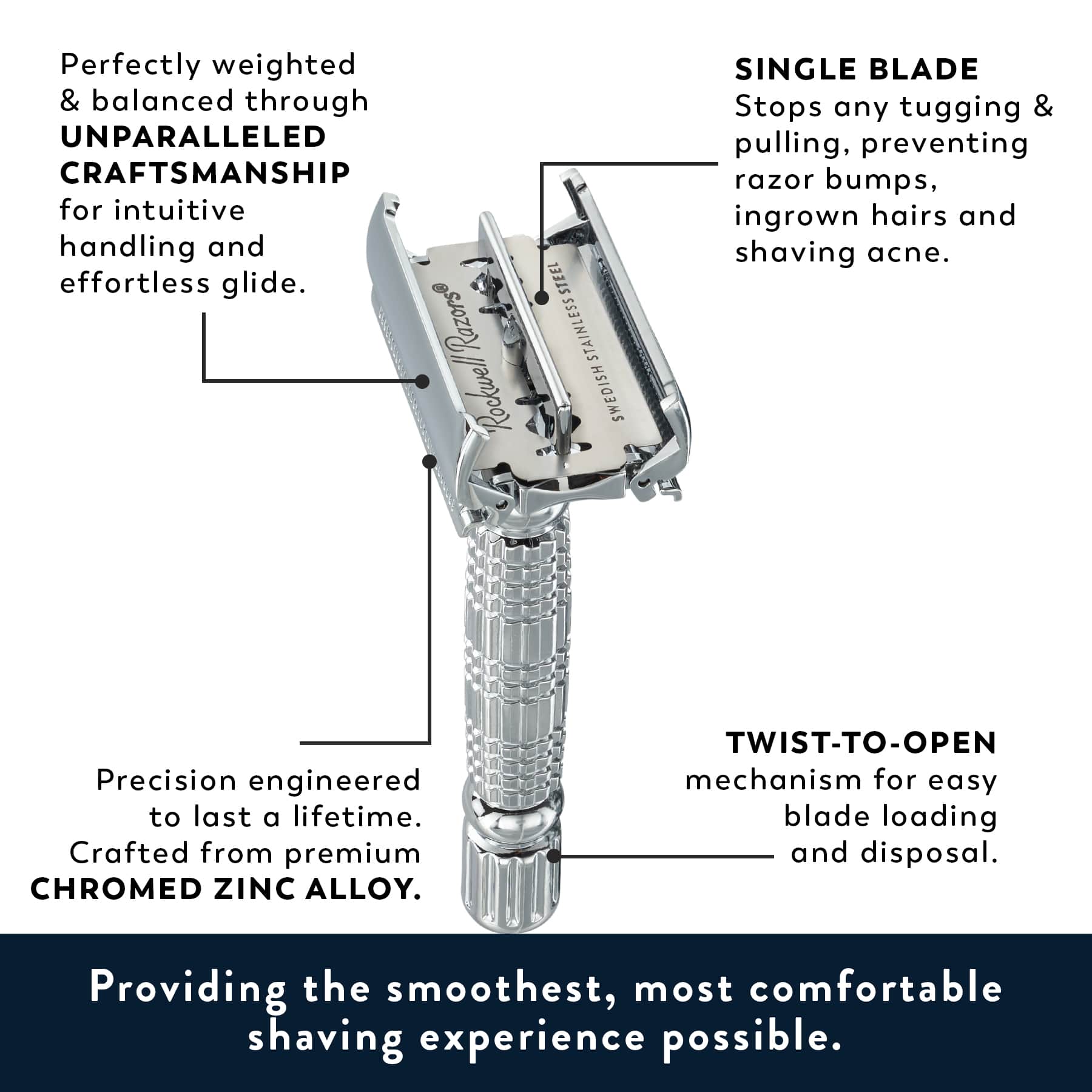 Image of Rockwell R1 DE Safety Razor - White Chrome-4