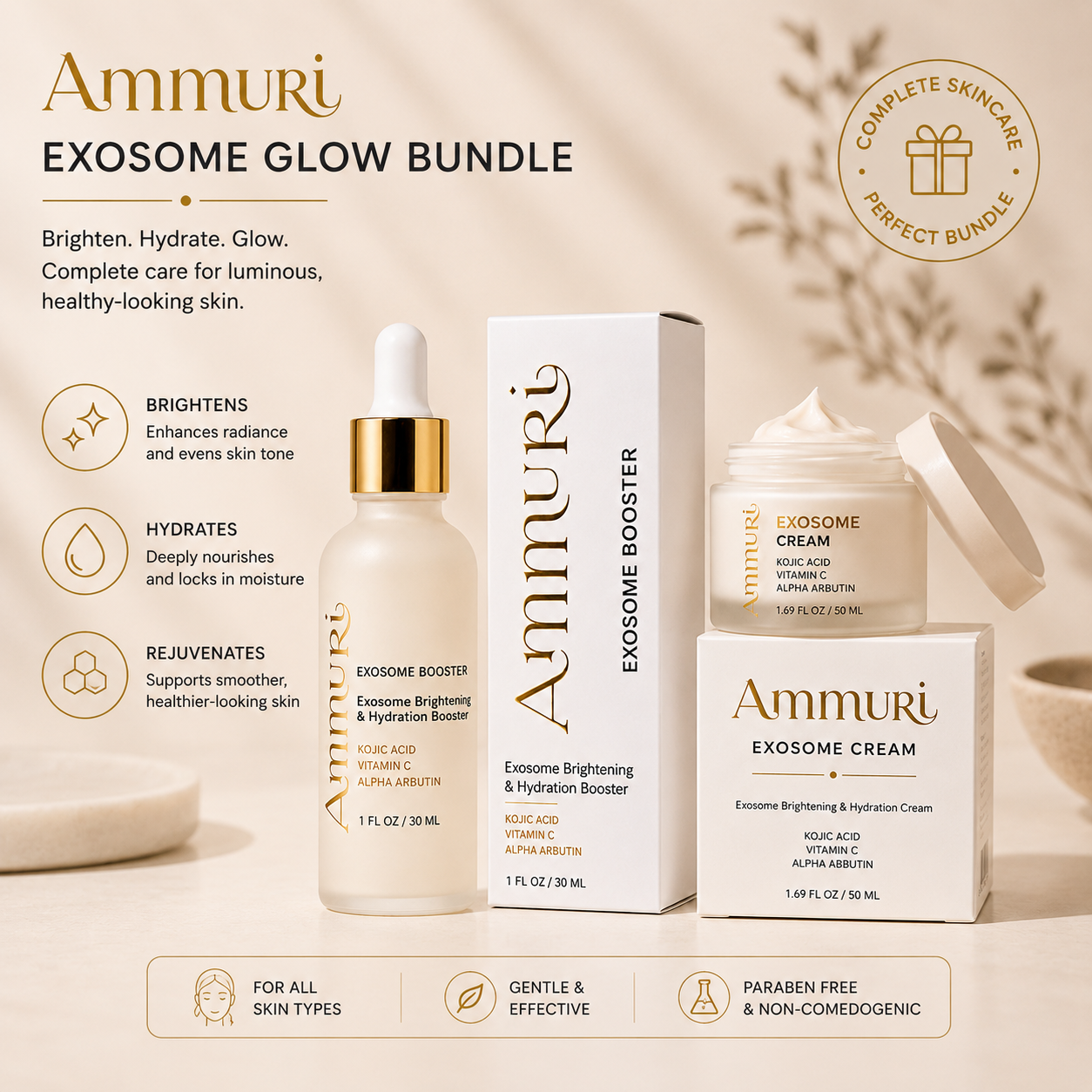 Image of Complete Exosome Brightening Routine | Serum & Cream Duo for Dark Spots & Even Skin Tone | Ammuri Beauty-3