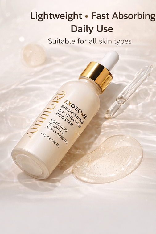 Image of Ammuri Exosome Booster Serum – Brightening & Hydration Booster with Kojic Acid, Vitamin C & Alpha Arbutin | Fades Dark Spots, Evens Skin Tone & Boosts Radiance | For Face & Body – 30ml-3