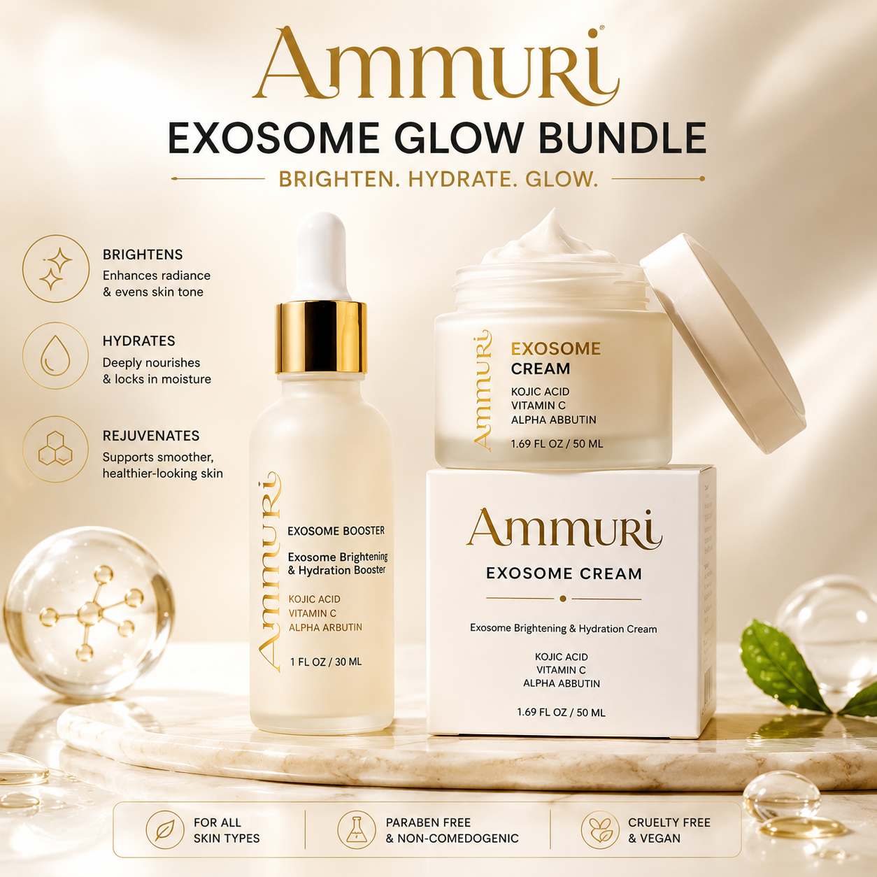 Image of Complete Exosome Brightening Routine | Serum & Cream Duo for Dark Spots & Even Skin Tone | Ammuri Beauty-0