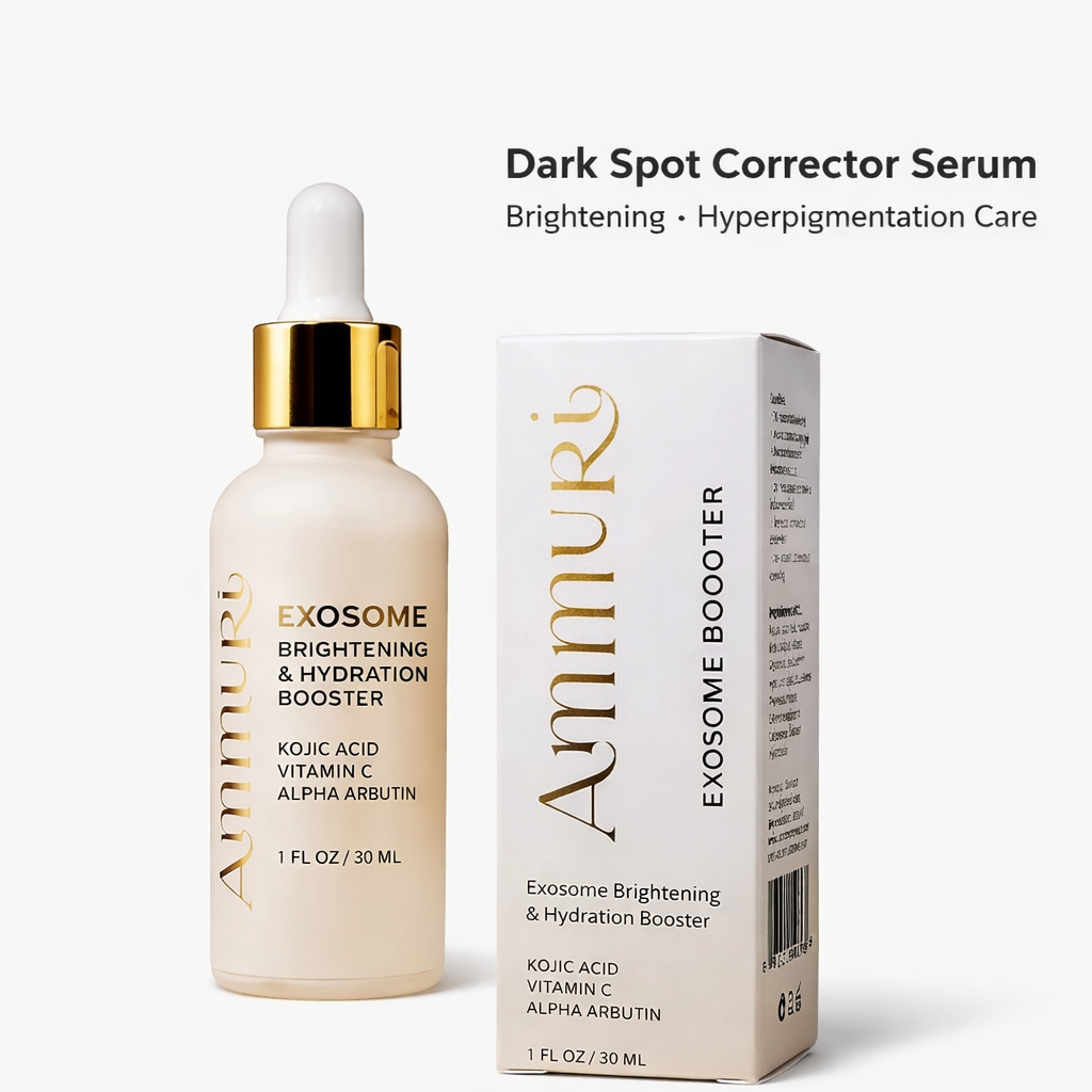 Image of Ammuri Exosome Booster Serum – Brightening & Hydration Booster with Kojic Acid, Vitamin C & Alpha Arbutin | Fades Dark Spots, Evens Skin Tone & Boosts Radiance | For Face & Body – 30ml-0
