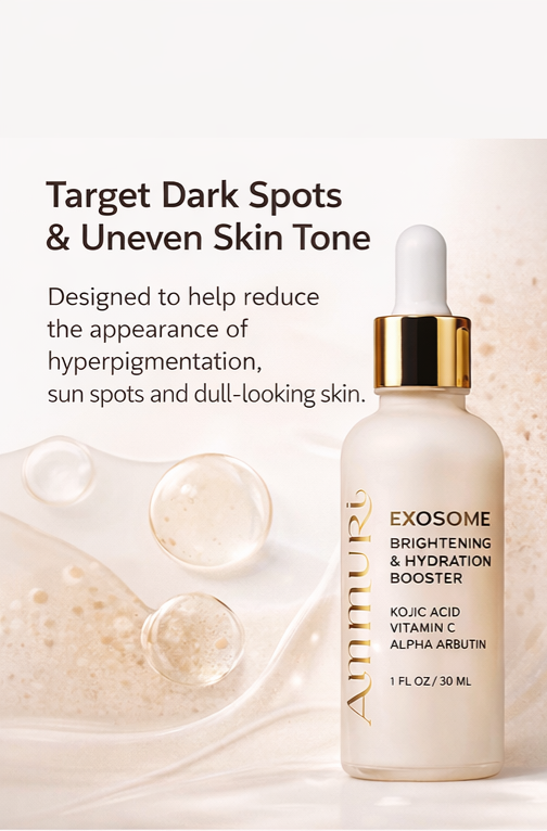 Image of Ammuri Exosome Booster Serum – Brightening & Hydration Booster with Kojic Acid, Vitamin C & Alpha Arbutin | Fades Dark Spots, Evens Skin Tone & Boosts Radiance | For Face & Body – 30ml-1