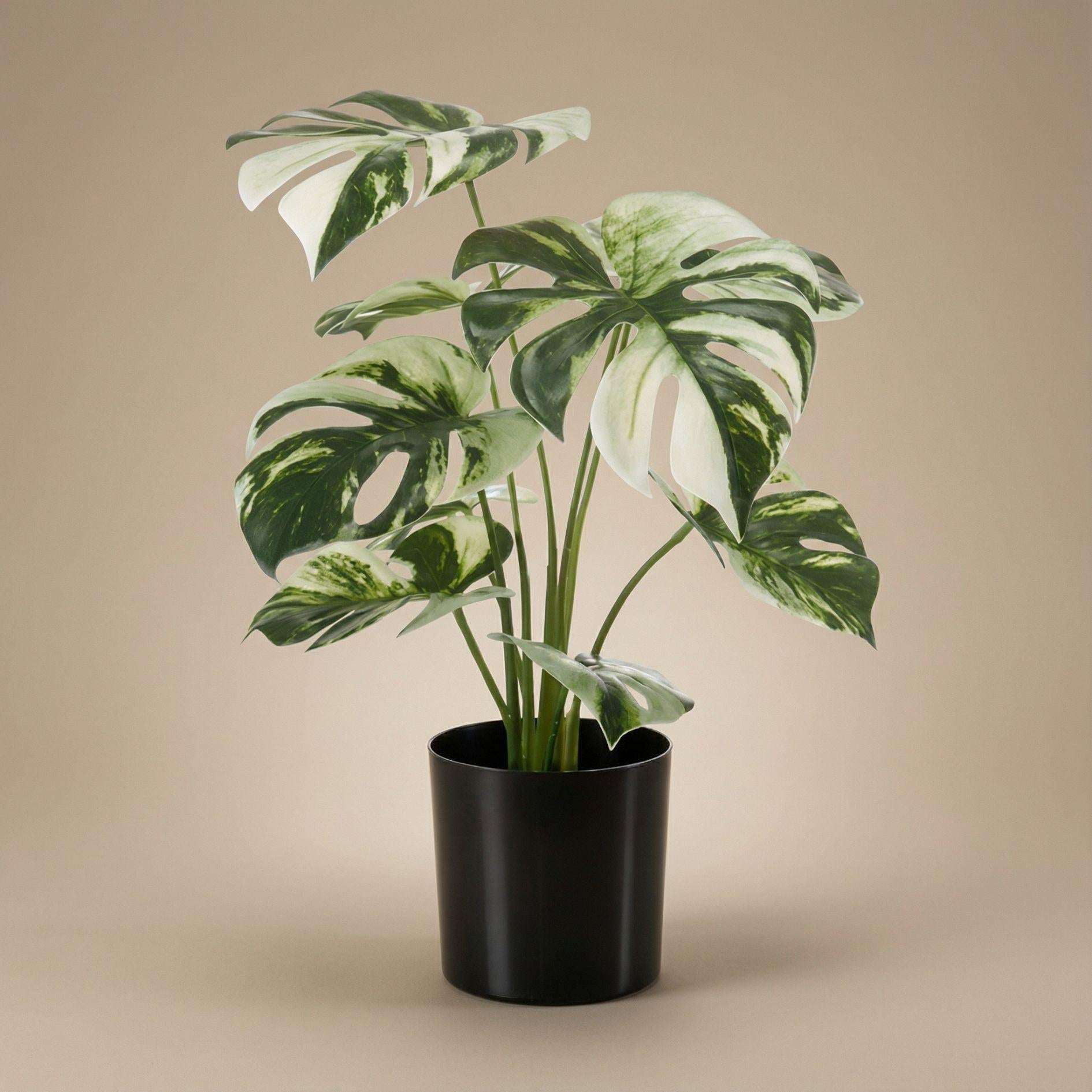 Image of Monstera Kunstpflanze Busch im Topf 40cm – Dekorative Fensterblatt Kunstpflanze – Pflegefreie Zimmerpflanze für Wohnzimmer Büro & Fensterbank-1