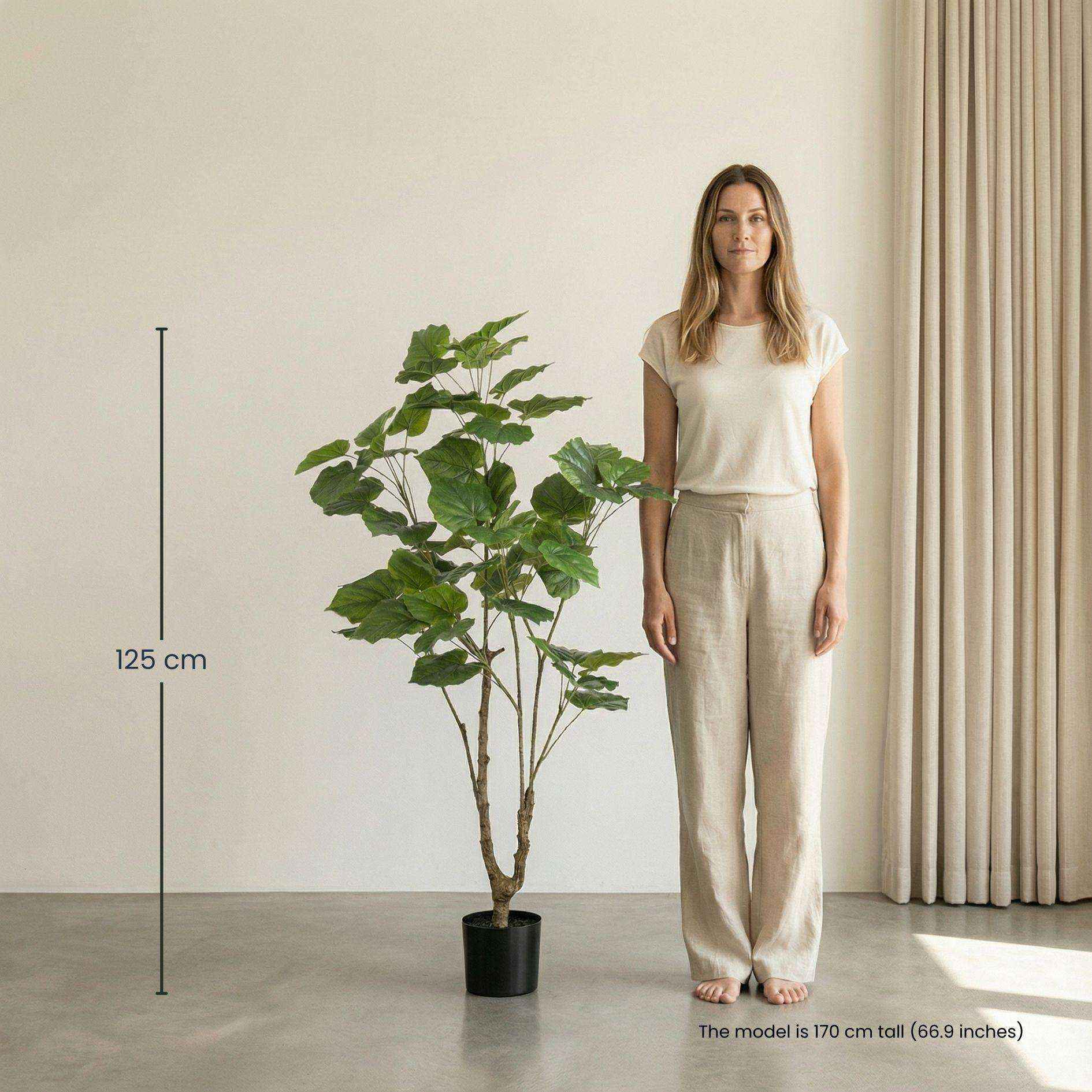 Image of Ficus Schirmbaum Kunstpflanze 125cm – Große künstliche Zimmerpflanze mit Stamm – Realistische Deko Pflanze für Wohnzimmer Büro & Restaurant-3