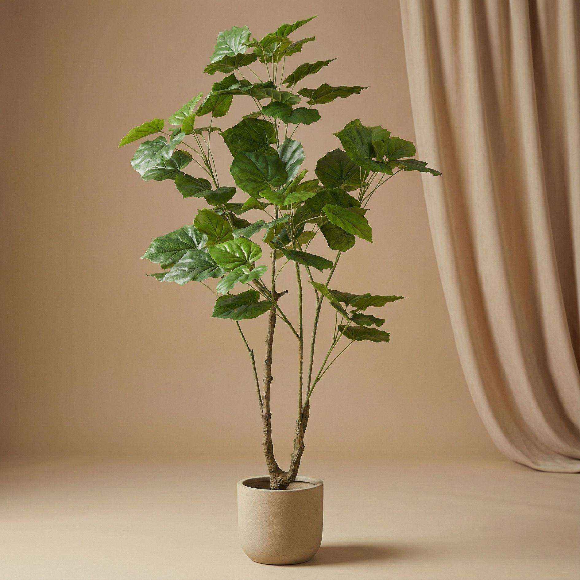 Image of Ficus Schirmbaum Kunstpflanze 125cm – Große künstliche Zimmerpflanze mit Stamm – Realistische Deko Pflanze für Wohnzimmer Büro & Restaurant-1