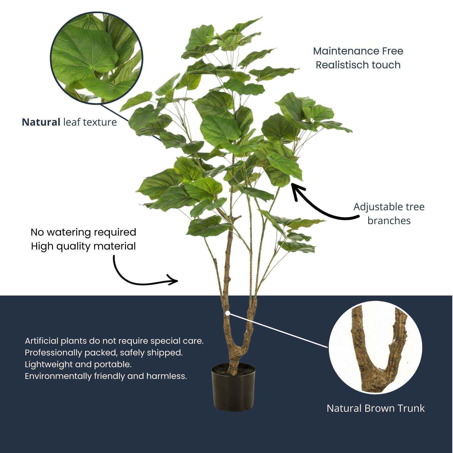 Image of Ficus Schirmbaum Kunstpflanze 125cm – Große künstliche Zimmerpflanze mit Stamm – Realistische Deko Pflanze für Wohnzimmer Büro & Restaurant-2
