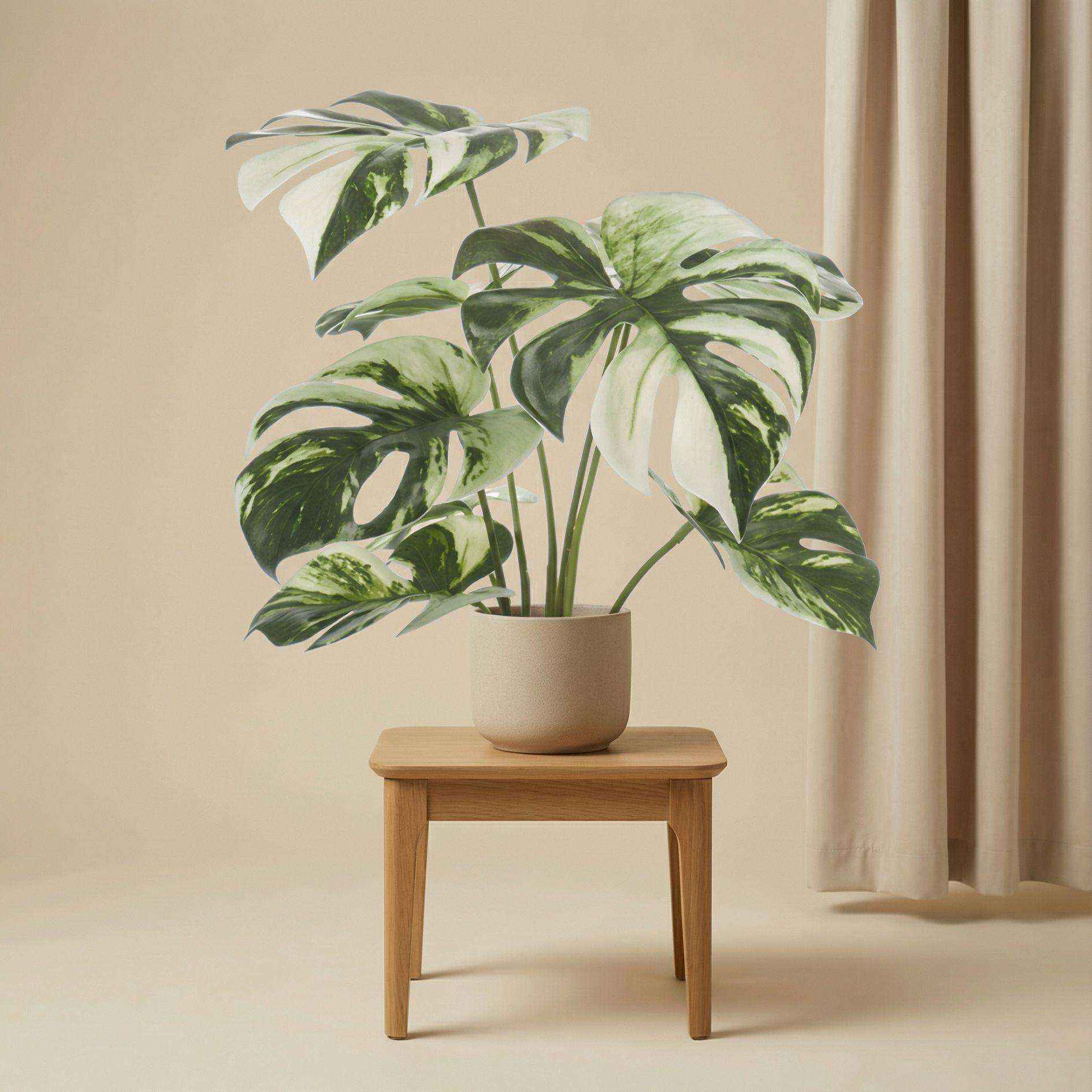 Image of Monstera Kunstpflanze Busch im Topf 40cm – Dekorative Fensterblatt Kunstpflanze – Pflegefreie Zimmerpflanze für Wohnzimmer Büro & Fensterbank-3