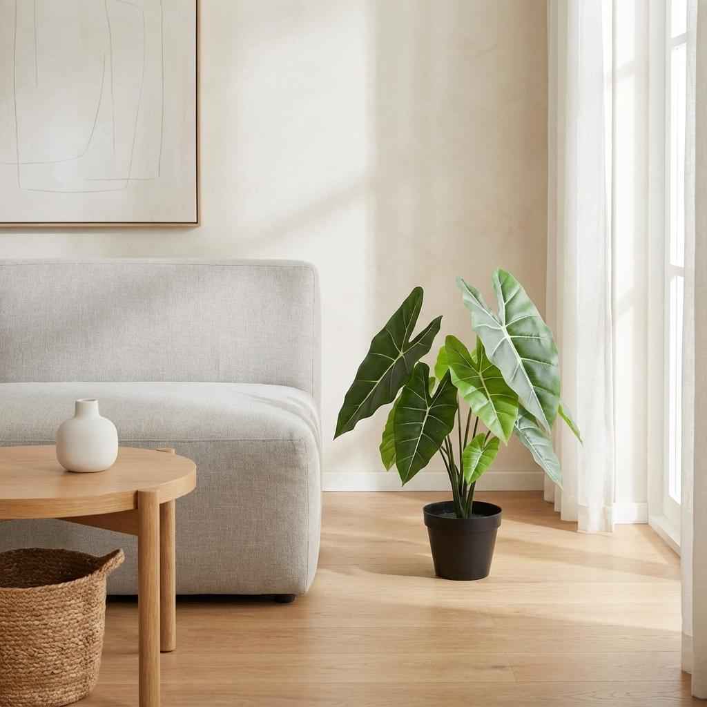 Image of Alocasia Polly Kunstpflanze 40cm – Dekorative Elefantenohr Deko Pflanze – Pflegefreie Zimmerpflanze für Wohnzimmer Büro & Fensterbank