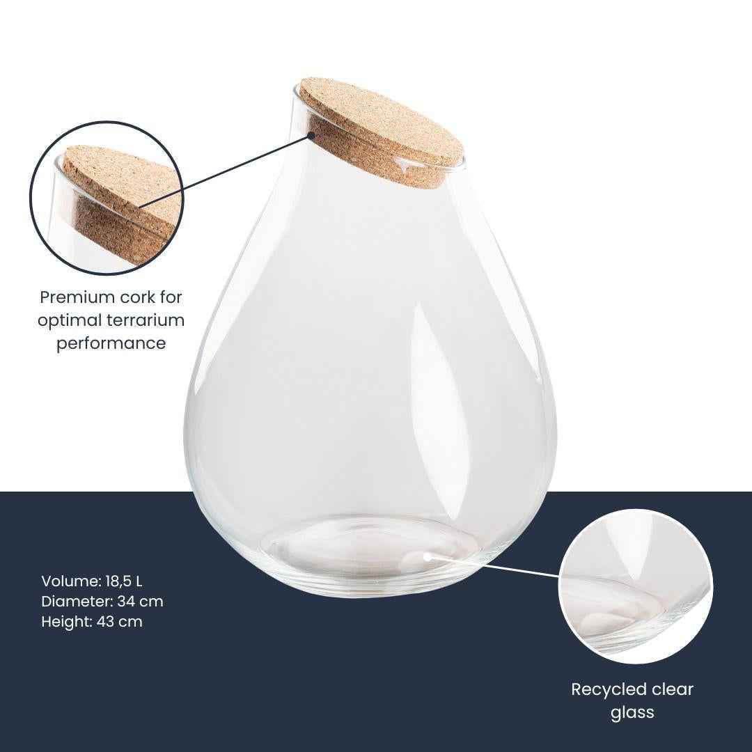 Image of Terrarienflasche Drop XXL Korkdeckel – Ø34cm ↕43cm – Große tropfenförmige Glasflasche aus Recyclingglas – ca. 18,5L Volumen – Ideal für DIY