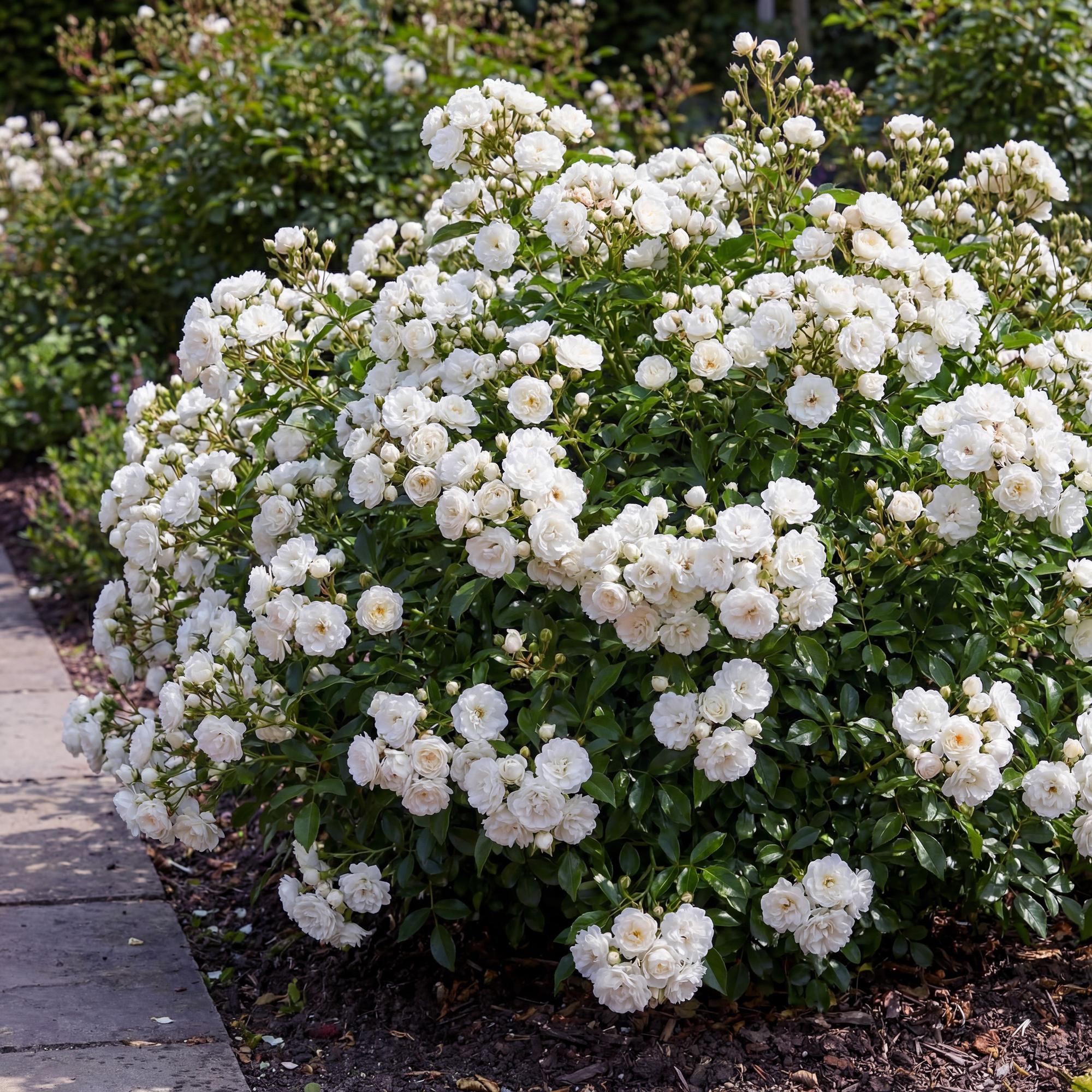 Image of Rose Rosa White Fairy winterhart weiß 20-25cm 12cm für Garten Balkon Terrasse Beet weiße Beetrose dauerblühend bienenfreundlich pflegeleicht kompakt-4