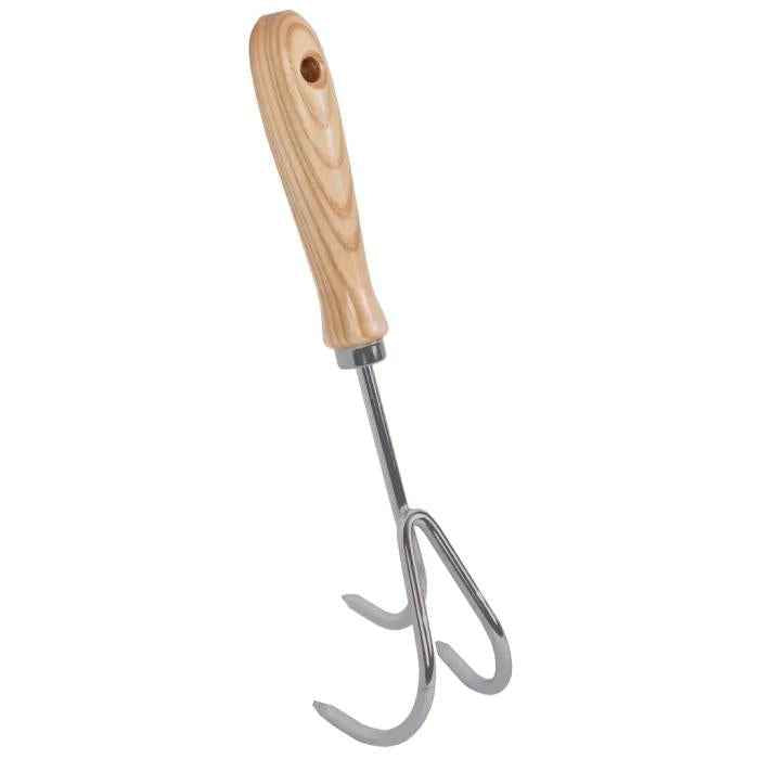 Image of Gartenhacke – Blumenhacke – Handjäter 3 Zähne – Verzinkter Stahl – Eschenholzgriff – Handschaber für Töpfe & Kübel-0