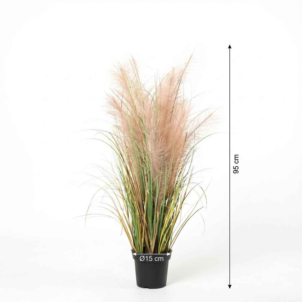 Image of Schilfrohr Kunstpflanze 95cm – Dekorative Reetgras Deko Pflanze – Pflegefreie Kunstpflanze für Wohnzimmer Büro & Balkonüberdachung-1