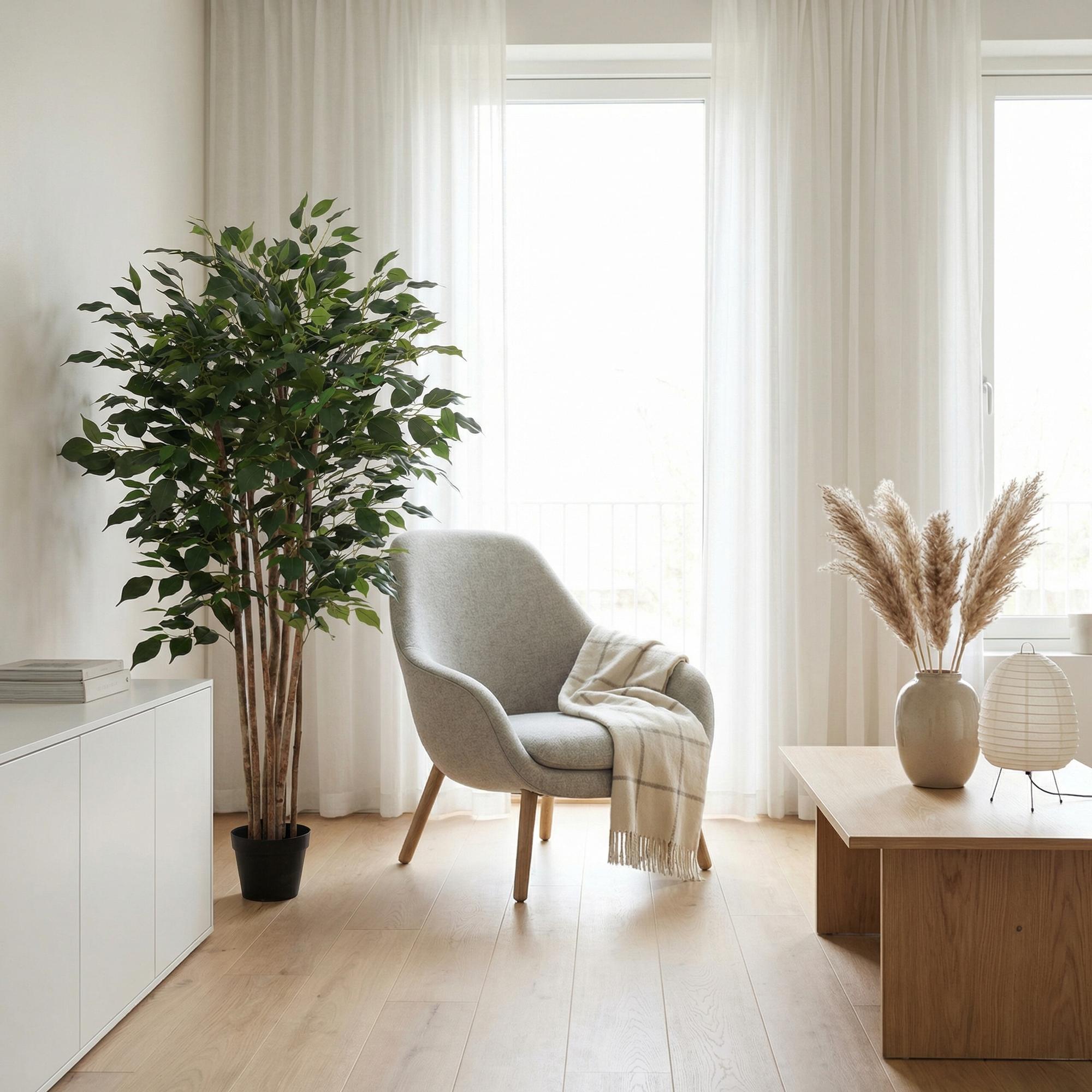 Image of Kunstpflanze Ficus Benjamina 150cm – künstlicher Birkenfeigen – Baum im Topf – realistische Blätter & natürlicher Wuchs – pflegeleichte Grün-3