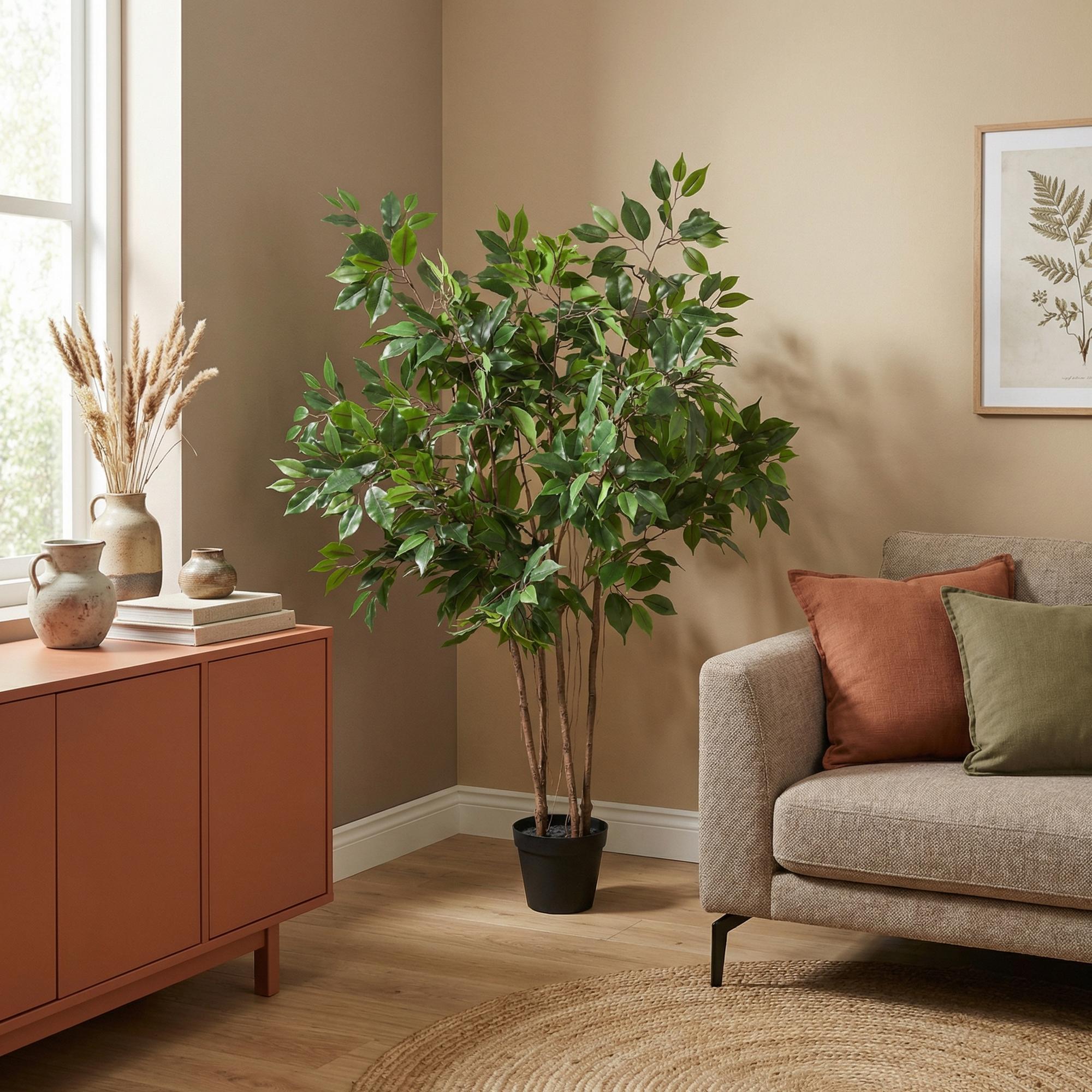 Image of Kunstpflanze Ficus Benjamina 128cm – künstlicher Birkenfeigenbaum im Topf-4