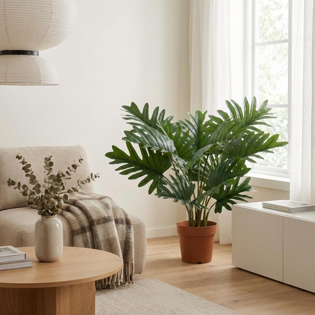 Image of Philodendron Selloum Kunstpflanze 70cm – Große Blätter Deko Pflanze – Pflegefreie Zimmerpflanze für Wohnzimmer Büro & Regal-3